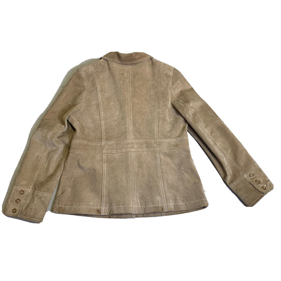 Mossimo Moto Jacket Womens Large Button Front 70’s Tan Suede Leather Coat - Picture 2 of 11